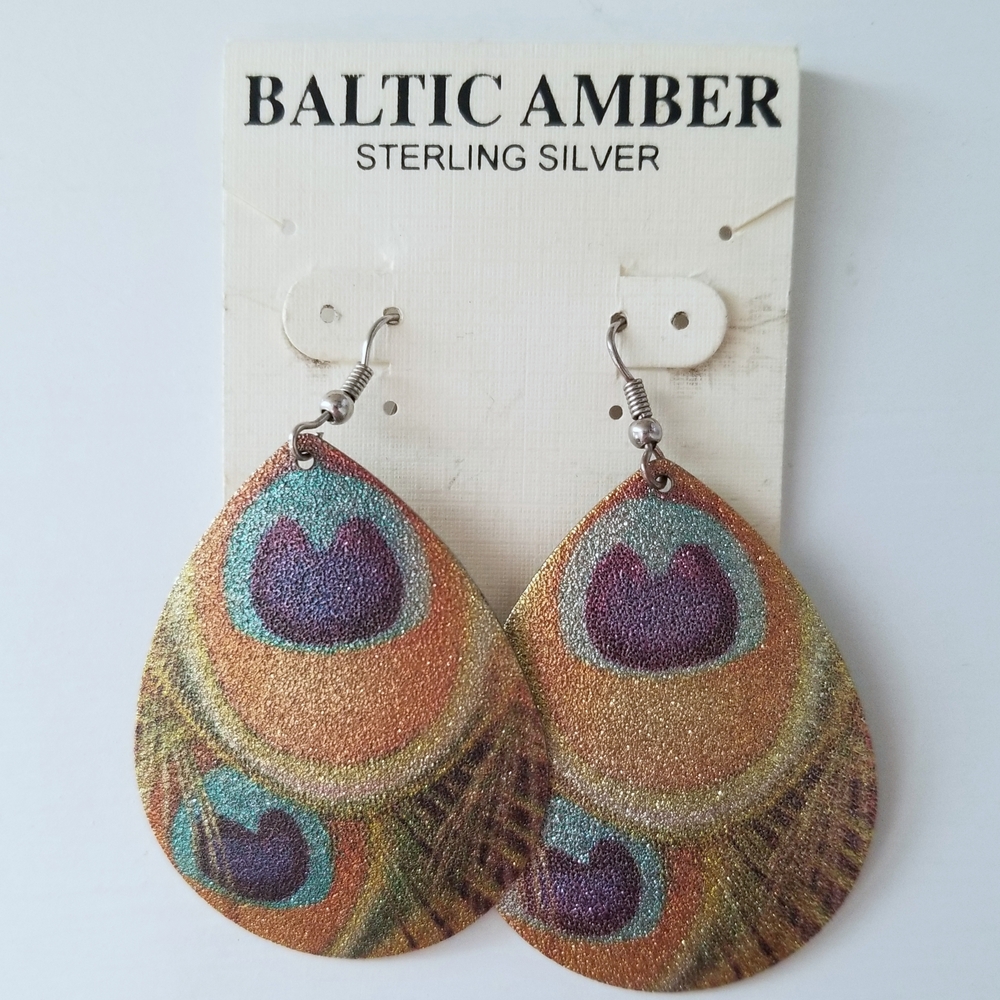 Baltic Amber Sterling Silver Peacock Earrings - NWT